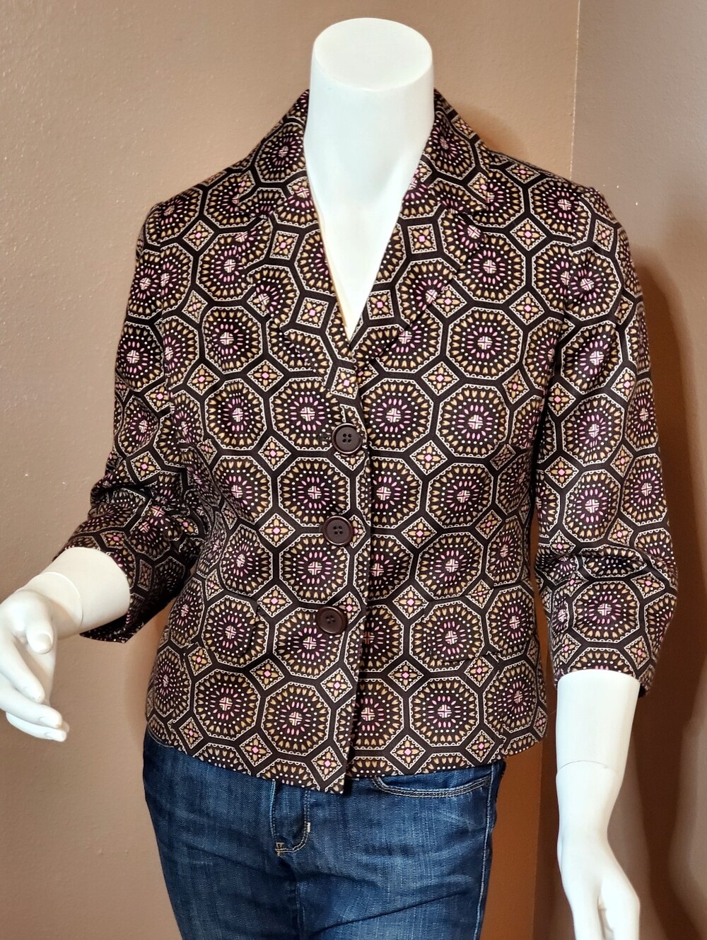LOFT Brown Geo Print Cotton blazer 2P